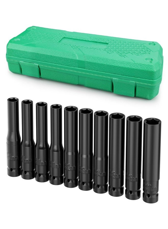 Lytool 1/2 Inches Drive Impact Socket Set, 10 Piece Deep Sockets Metric 8 mm-17 mm,6-Point Sockets, Cr-V Steel, with Storage Cage - Image 1